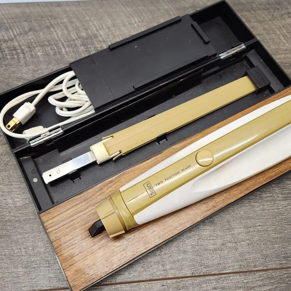 Vintage Sears Electric Knife With Wood Grain Wall Hanging Case Almond Works